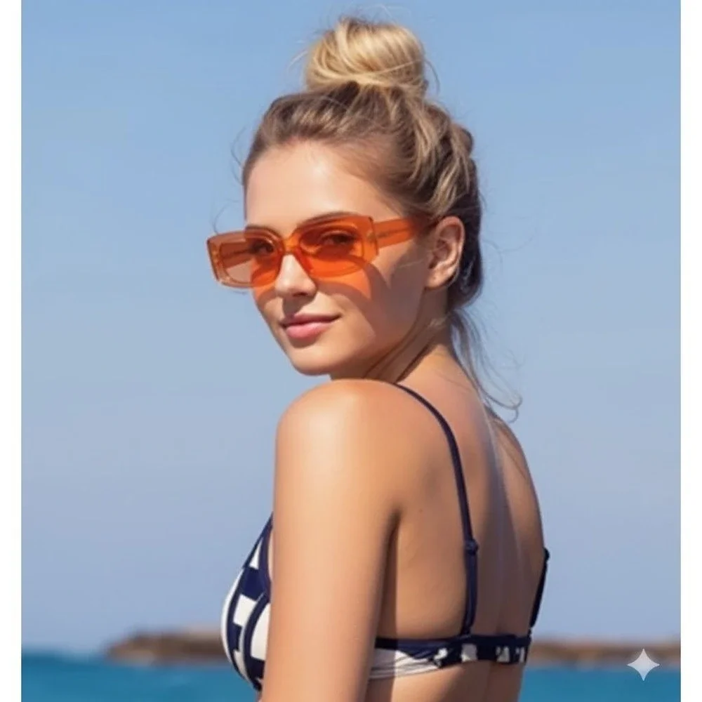 NEW Women Tortoiseshell Rectangle Sunglasses Brown‎ Lens Fashion Eyewear - Picture 5 of 5